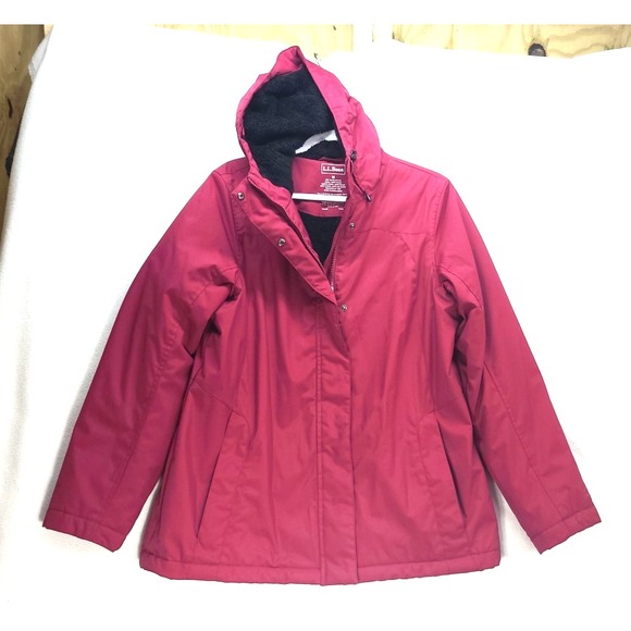 L.L. Bean Solid Dark Pink Magenta Fleece Lined Winter Warmer Jacket Coat Size M - Picture 1 of 15